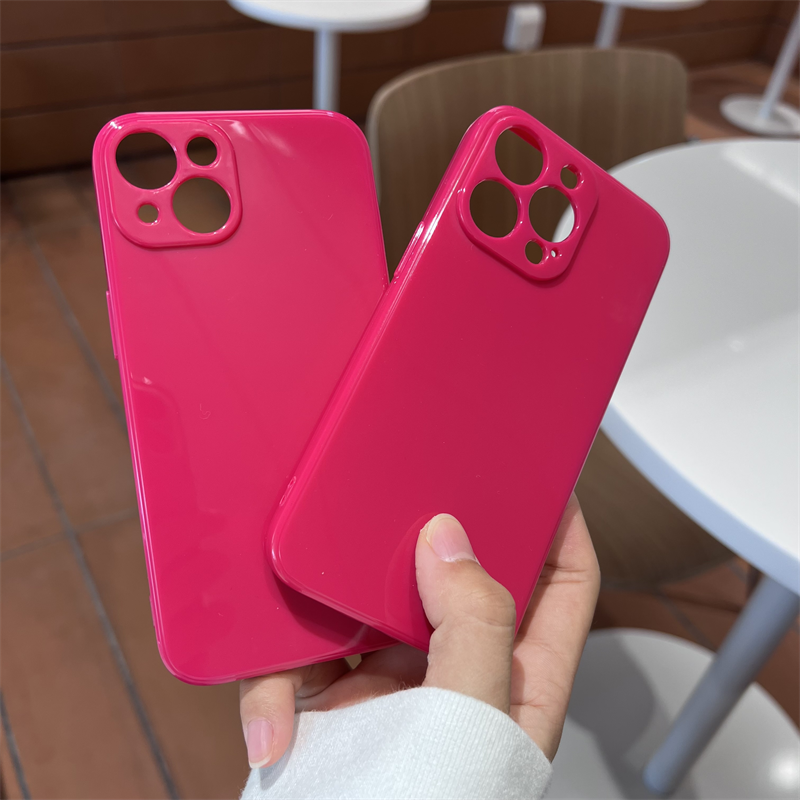 玫红色13pro光滑纯色手机壳