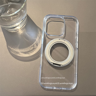 17p高透背面亚克力强磁旋转磁吸支架16pro手机壳透明光滑基础防摔站立支撑magsafe14 15PROMAX百搭保护壳16