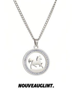 NG镶钻木马吊坠钛钢项链女款百搭