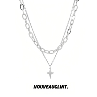 NG星芒十字架钛钢双层叠戴项链男高级感痞帅设计感小众毛衣链女款