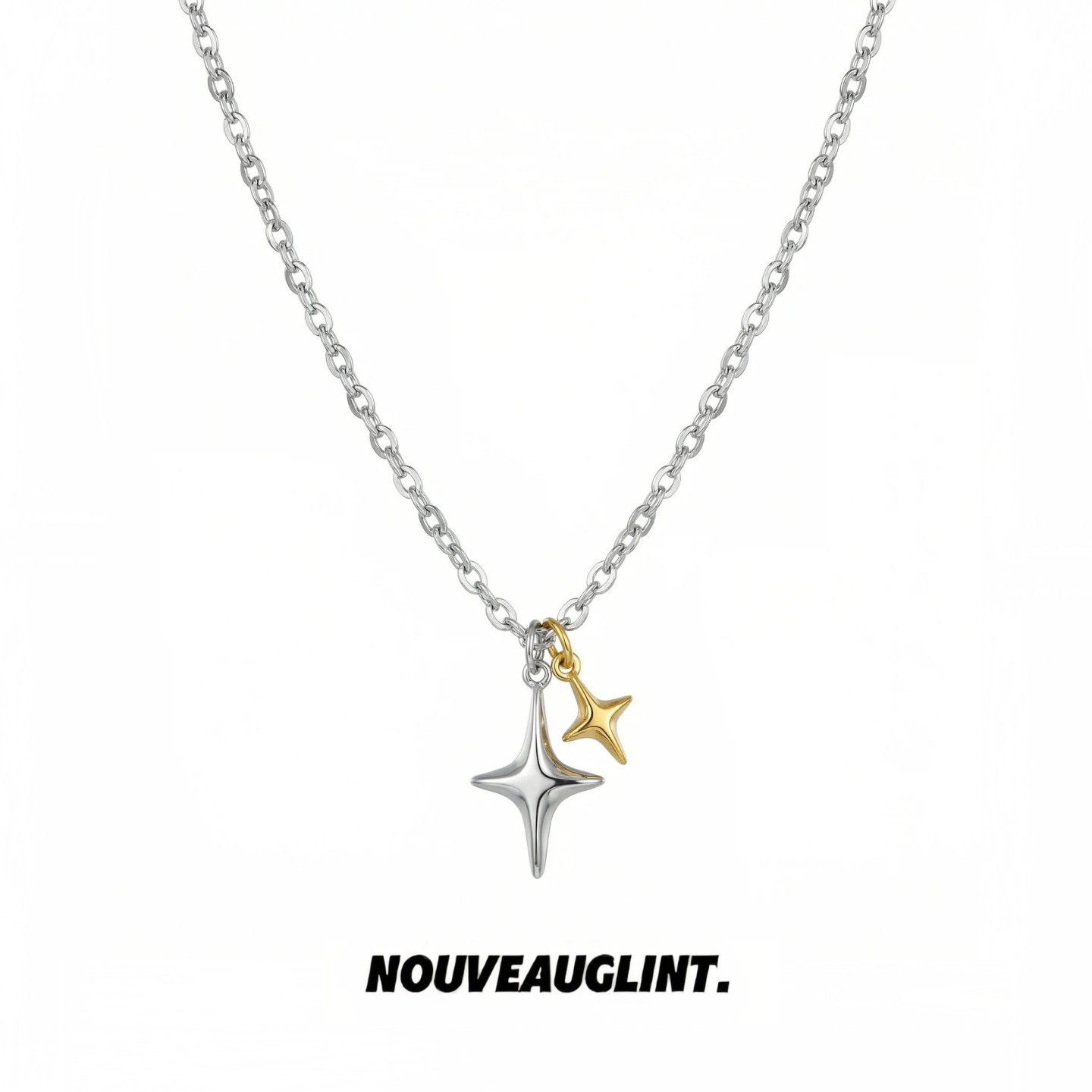 NG金银双星吊坠钛钢项链男款新款小众设计时尚高级感锁骨链女饰品