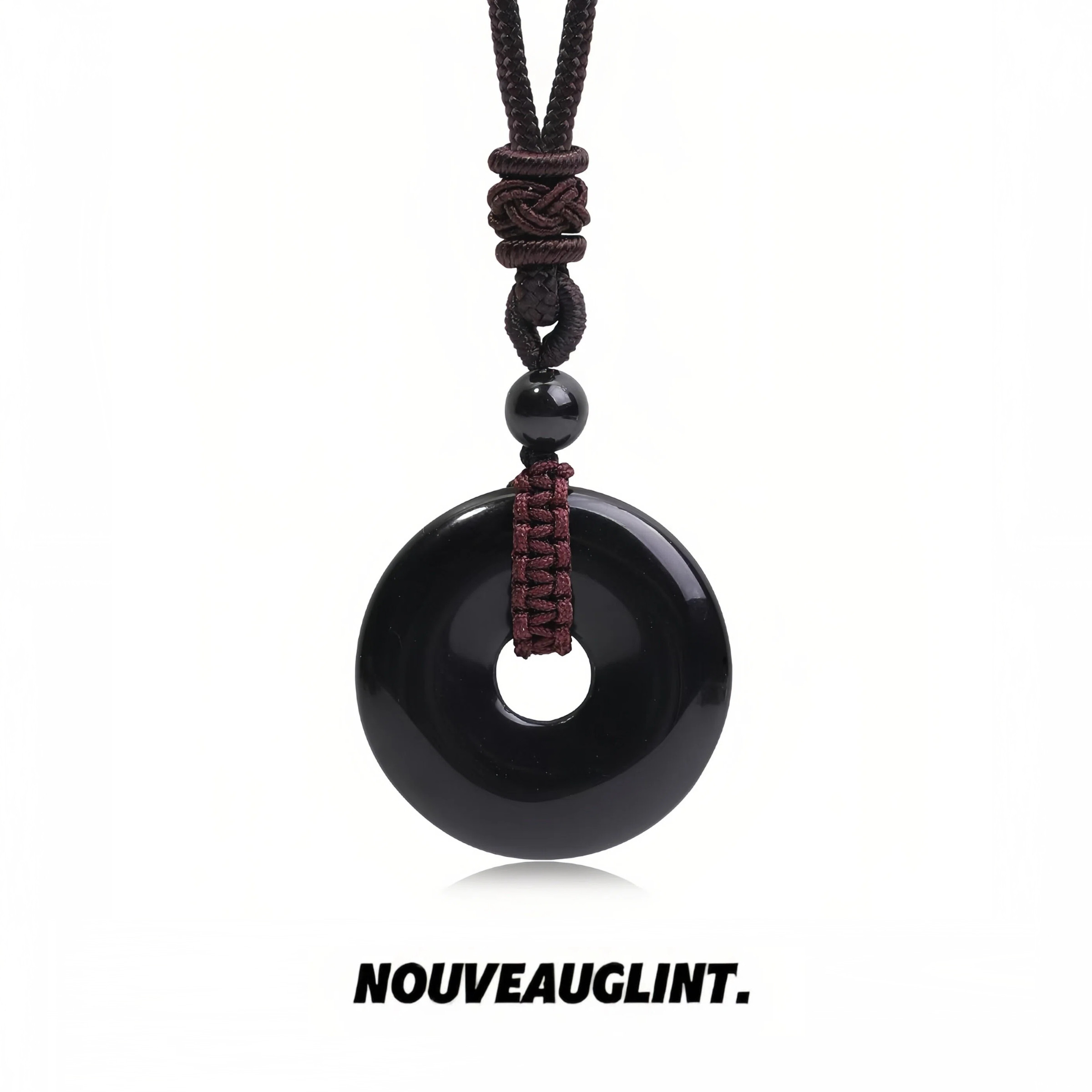 NG黑曜石同心圆吊坠项链女款轻奢小众高级感毛衣链男招财玄学饰品