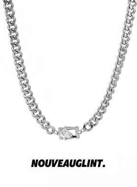 NG斜方白钻吊坠钛钢项链男小众