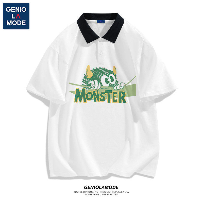 GENIOLA MODE SHIRT COLLAR T-SHIRT MENS SUMMER COTTON EUROPEAN AND AMERICAN HIGH STREET POLO SHIRT SHORT SLEEVE MENS