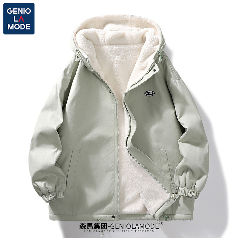 森马集团GENIOLAMODE冬季外套男加绒加厚棉衣青少年连帽潮流棉服
