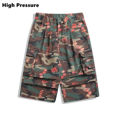 High Pressure美式花迷彩多口袋工装七分裤男夏休闲百搭阔腿短裤