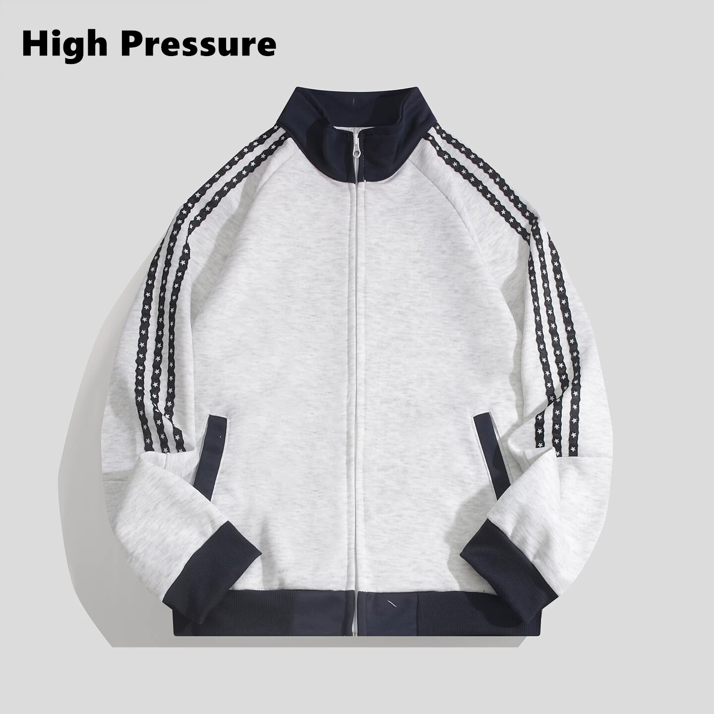 High Pressure美式复古条纹撞色立领夹克男女宽松运动百搭外套