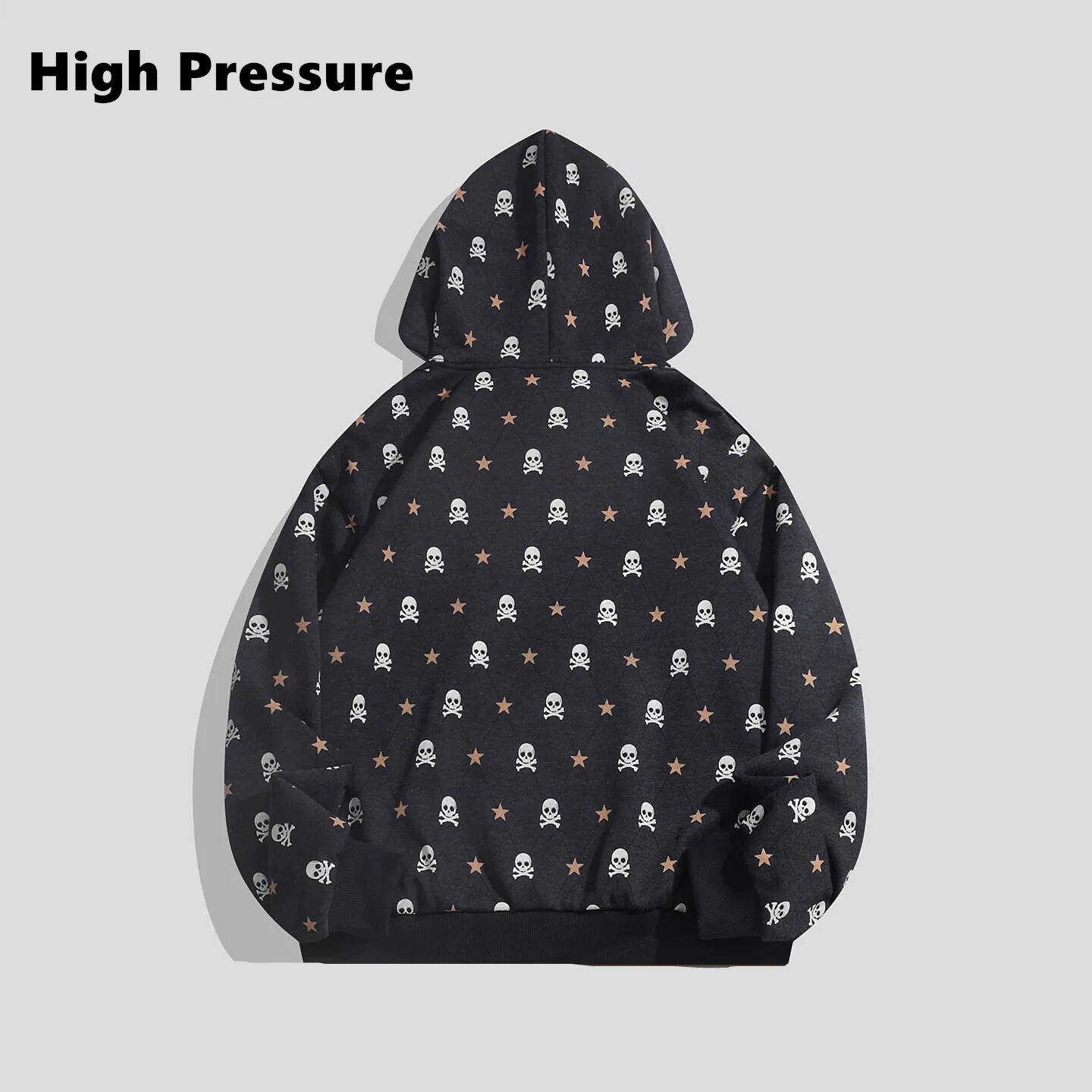 High Pressure美式复古星星小恶魔印花连帽开衫秋卫衣男女外套