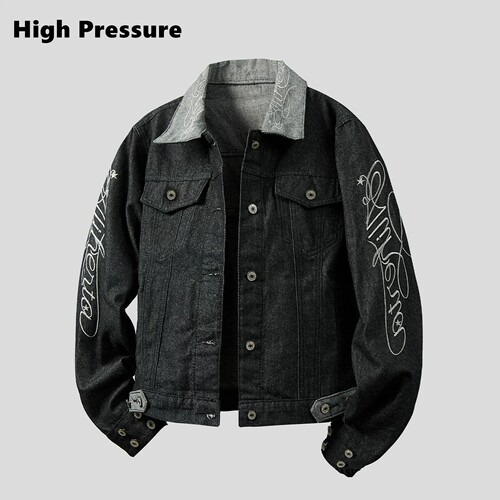 High Pressure美式街头撞色翻领工装短外套设计感牛仔夹克