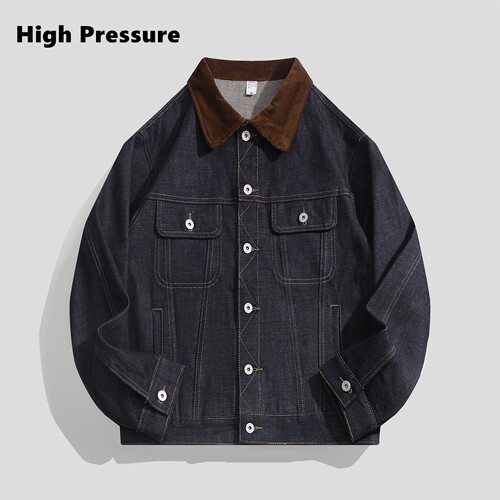 High Pressure美式复古翻领牛仔夹克男女宽松工装春秋外套