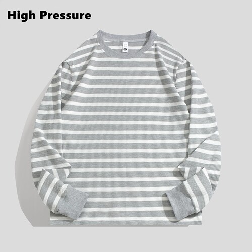 High Pressure复古经典条纹衫宽松休闲舒适中性风日系简约长袖T恤