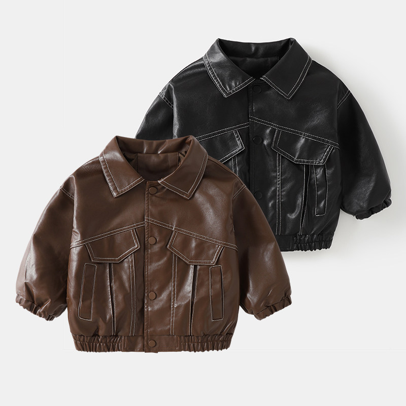 2025新款婴幼儿男女童冬季加绒皮衣外套新款洋气儿童上衣潮童