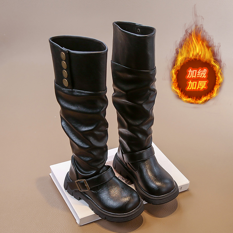 冬季新款加绒保暖二棉女童长筒靴