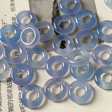 14mm天然玛瑙浅蓝色圈圈 跑环平安扣吊坠饰品配件珠子