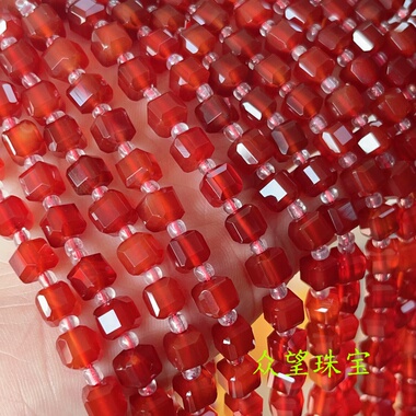 天然红玛瑙切面方糖 方粒散珠红色宝石方块手工diy手链项链