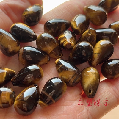 10X16mm天然黄虎眼石圆吊胆圆水滴发簪步摇DIY配件