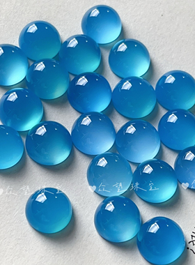 天然蓝玛瑙戒面   湖蓝色玛瑙戒面 平底无孔圆形戒面diy配件材料