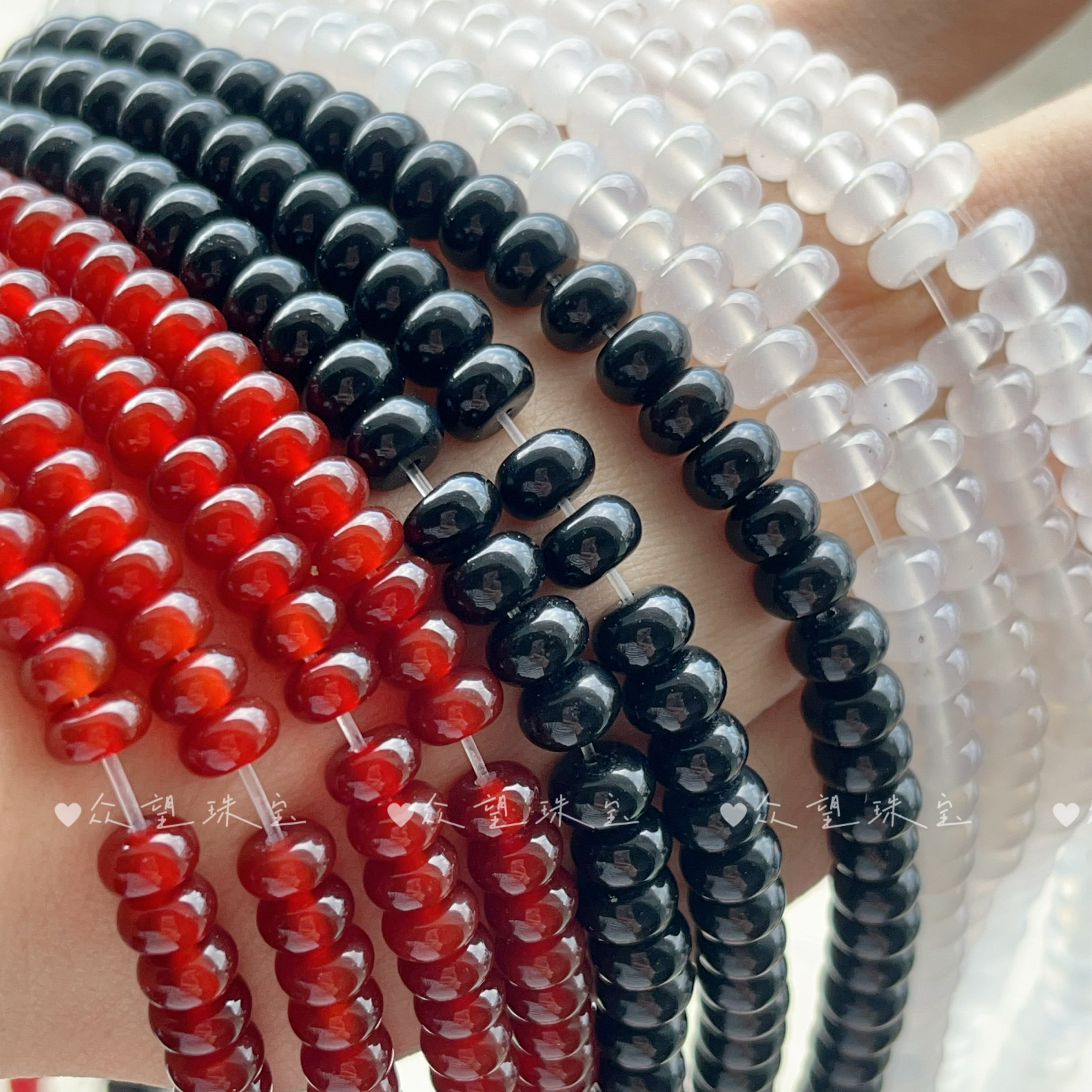 天然红玛瑙隔珠 3*6mm黑玛瑙隔珠散珠算盘珠手工串珠手链项链饰品