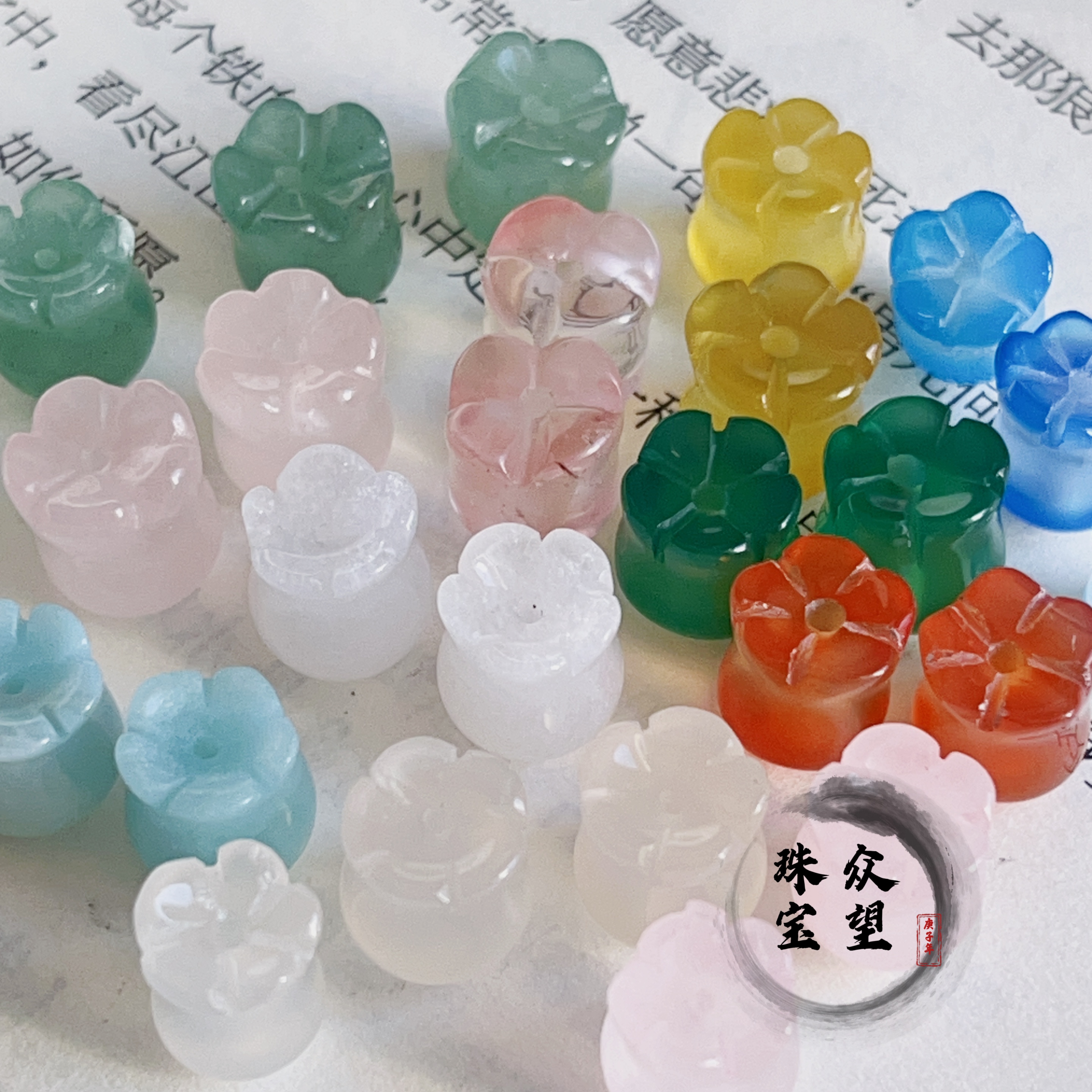 9*10mm天然白玛瑙铃兰 粉晶铃兰花朵diy古风发簪吊坠饰品配件