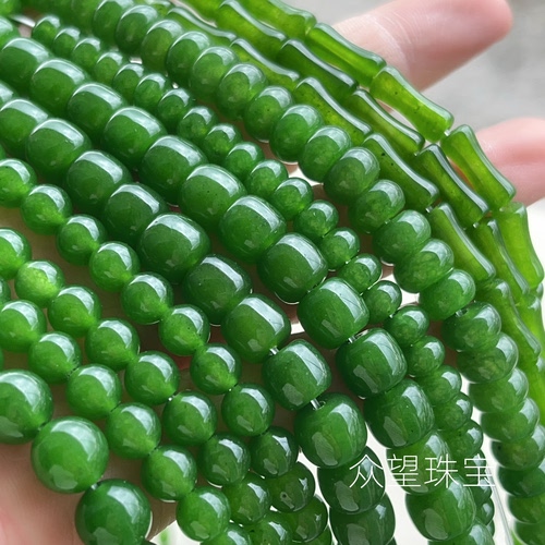 优化俄罗斯碧玉散珠 菠菜绿玉髓白玉加色圆珠 diy手链项链配件