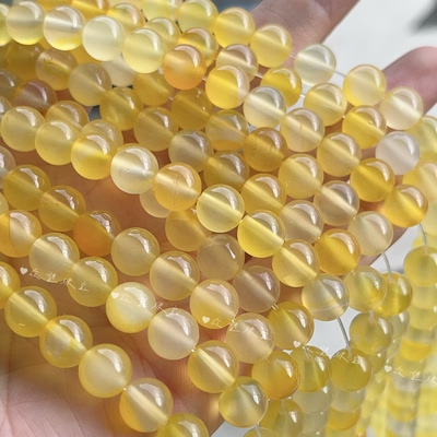 4-12mm天然飘花黄玛瑙圆珠 单花黄散珠项链隔珠散珠串珠配饰diy
