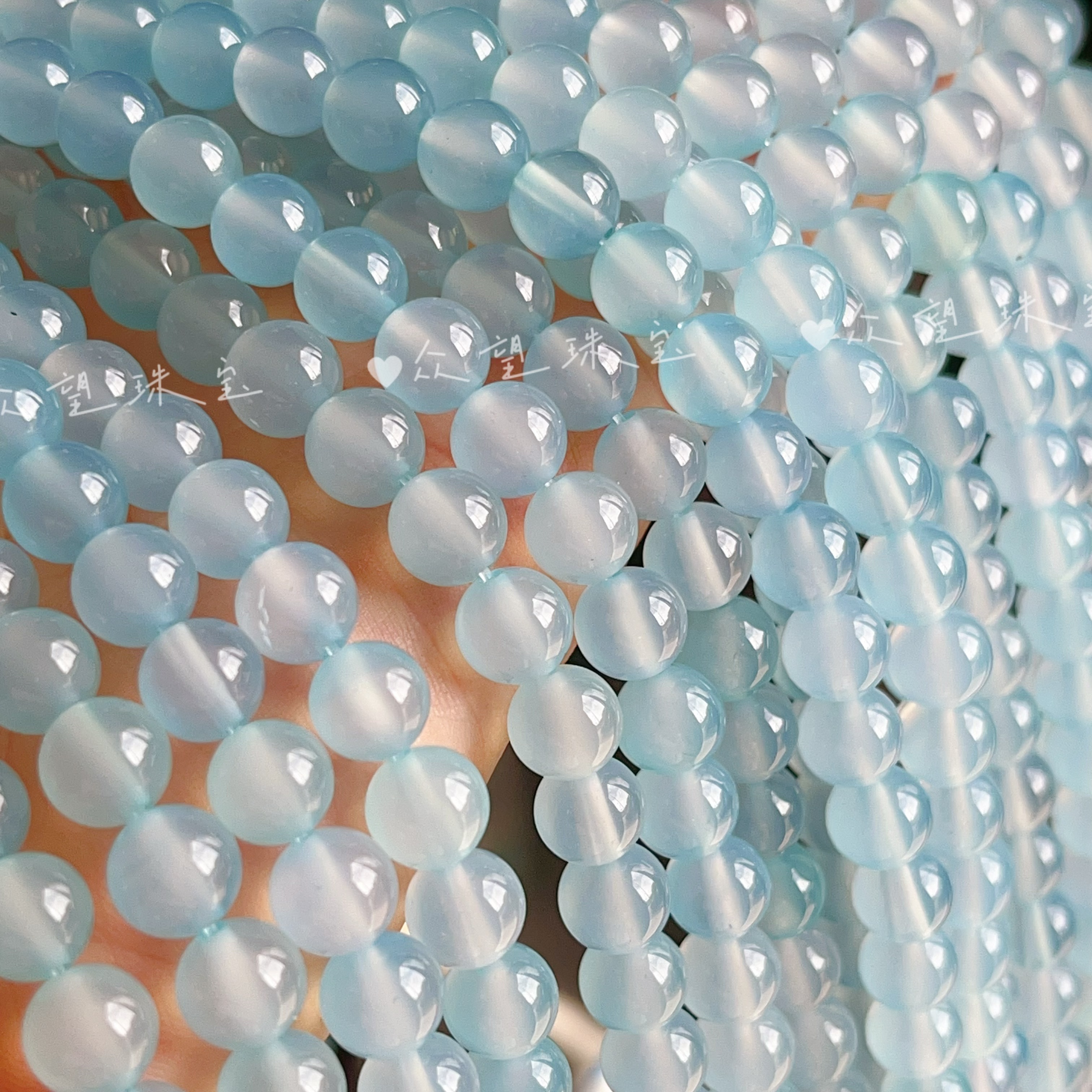 天然玛瑙材质 浅蓝色玛瑙圆珠散珠 海蓝宝色玛瑙散珠手工配件材料