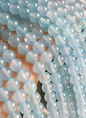 天然玛瑙材质 浅蓝色玛瑙圆珠散珠 海蓝宝色玛瑙散珠手工配件材料