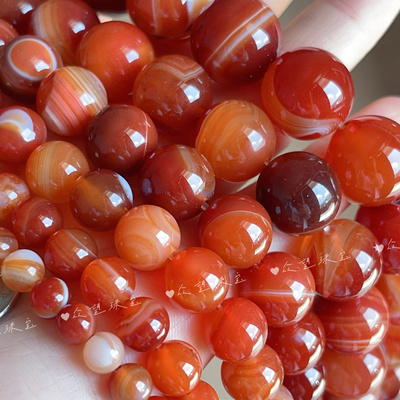 天然红玛瑙散珠 红缠丝玛瑙圆珠红色条纹玛瑙珠子diy手链