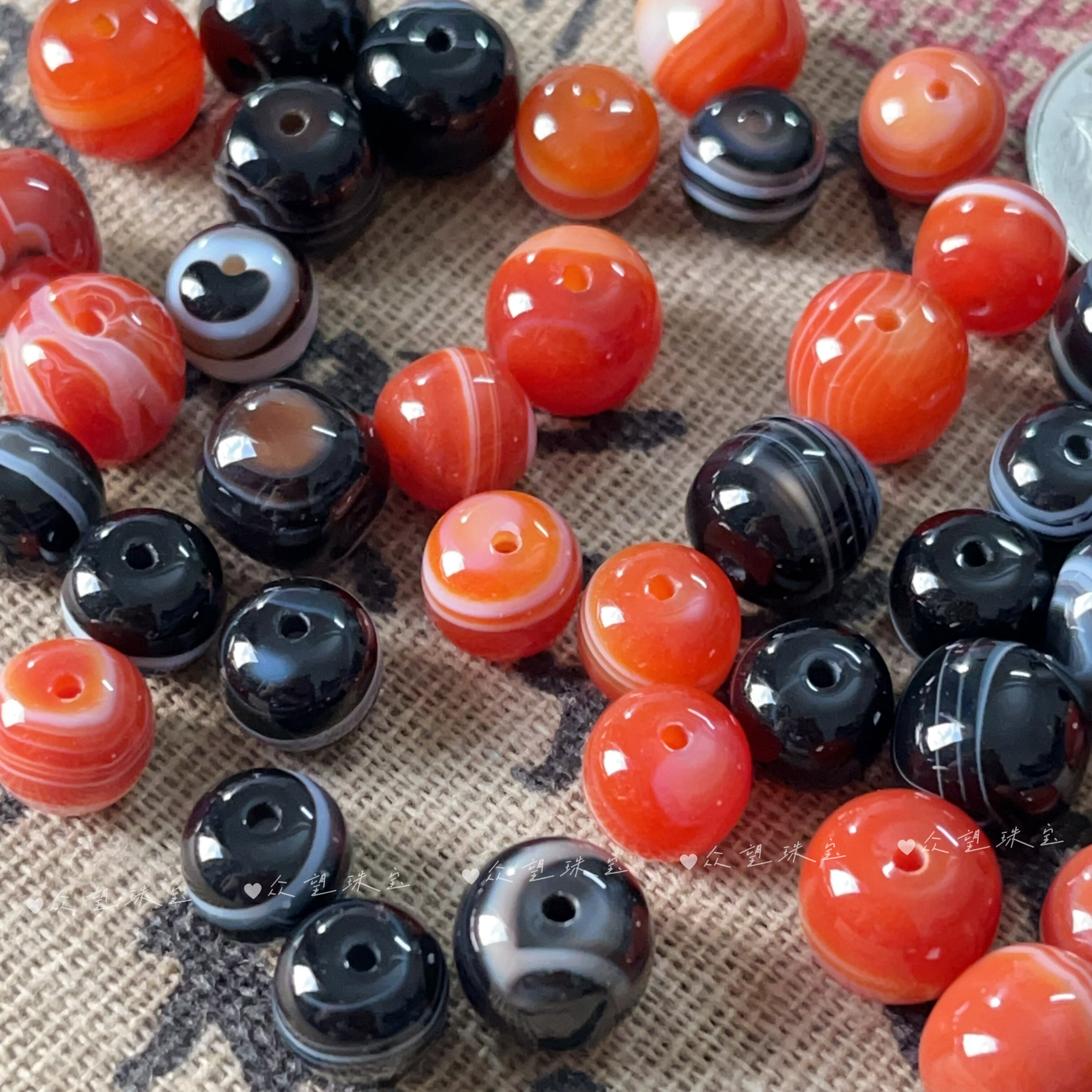 天然缠丝玛瑙桶珠 老型隔珠腰珠顶珠星月菩提diy佛珠配饰手串珠子