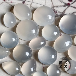 天然白玛瑙半圆形平底戒面 无孔镶嵌diy饰品配件多宝发簪饰品花丝