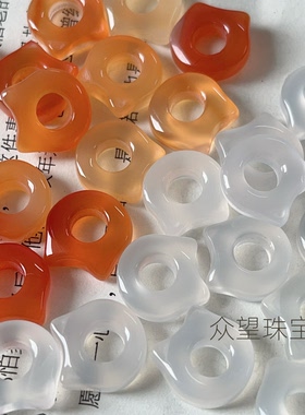 14mm天然白玛瑙猫咪圈跑环  俏色猫头糖色无孔猫耳朵平安扣吊坠