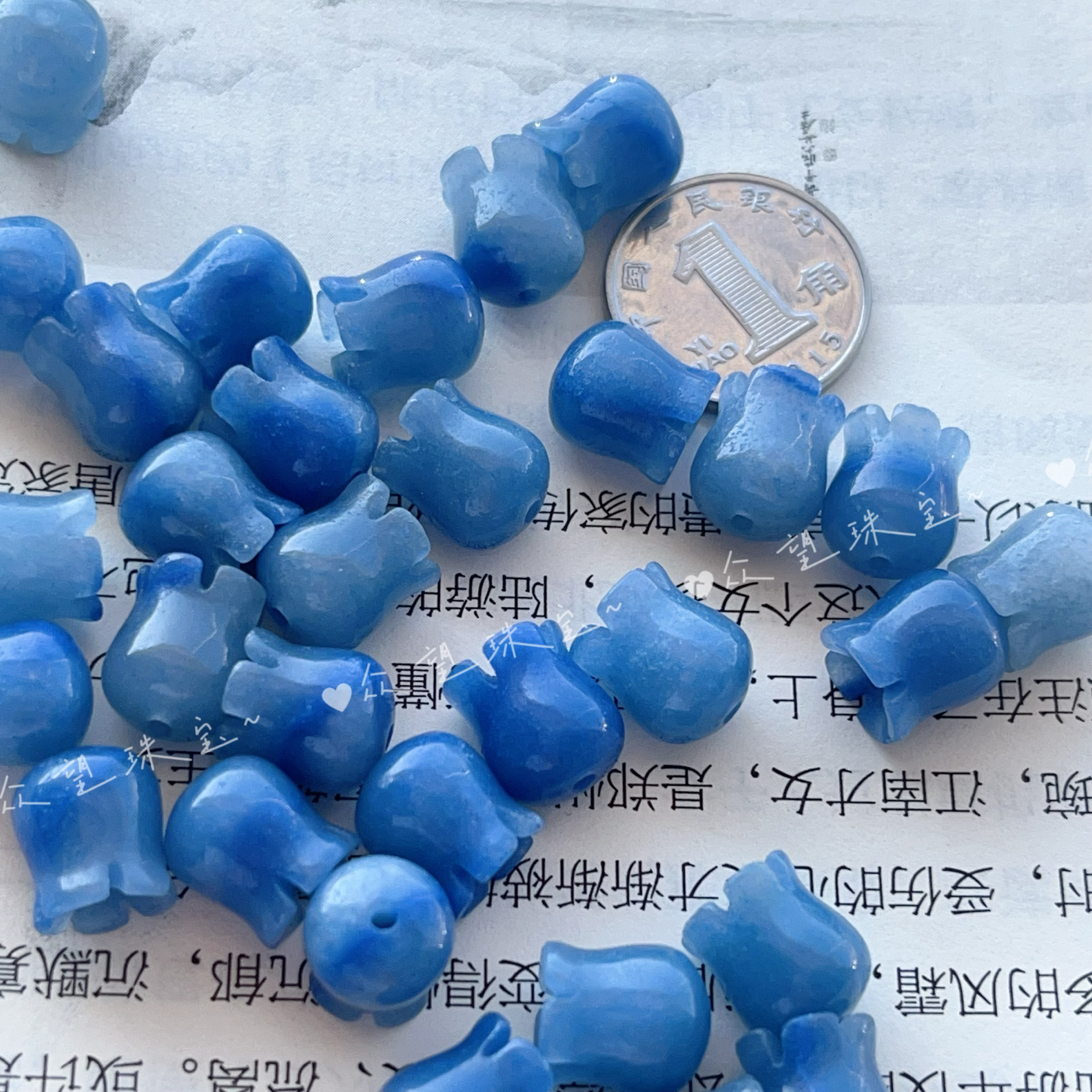 9*10mm天然蓝东陵玉铃兰花配件散珠 DIY首饰品配饰手链发簪配件