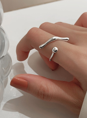 几何水滴纹理戒指女极简冷淡风小