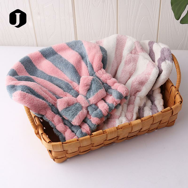 工厂超细纤维条纹干发帽强力吸