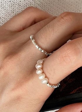 碎银珍珠手工戒指女韩版时尚个性