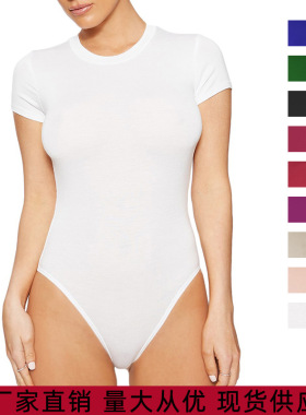 2025夏季新款休闲女装欧美短袖连体裤外贸紧身连体衣bodysuit