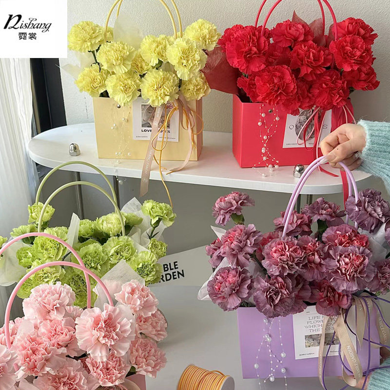 教师节马卡龙防水牛皮纸袋花艺课插花手提盒长方形手提袋鲜花礼盒