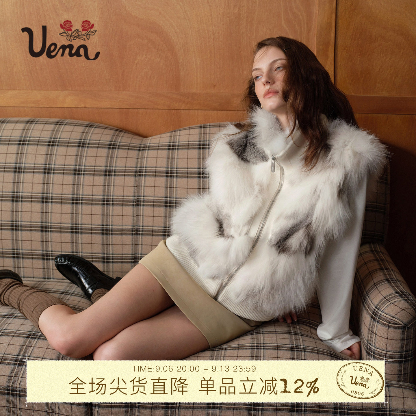 【暖雾秋檐】Uena十字狐皮草外套绞花针织袖可拆卸设计 一衣两穿图片