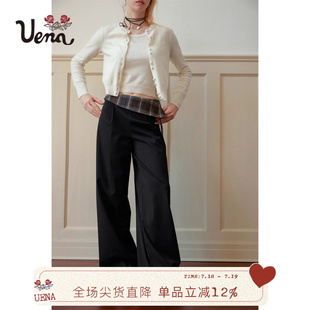 裤 复古黑色格纹拼接腰头侧边绑带休闲西装 Uena美式 女 卡洛蒂斯