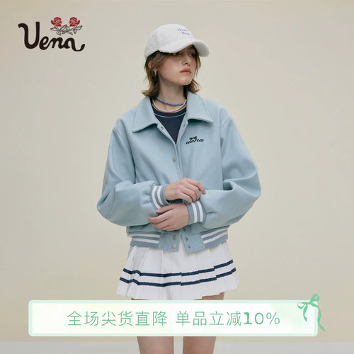 Uena翻领毛呢棉服棒球服外套