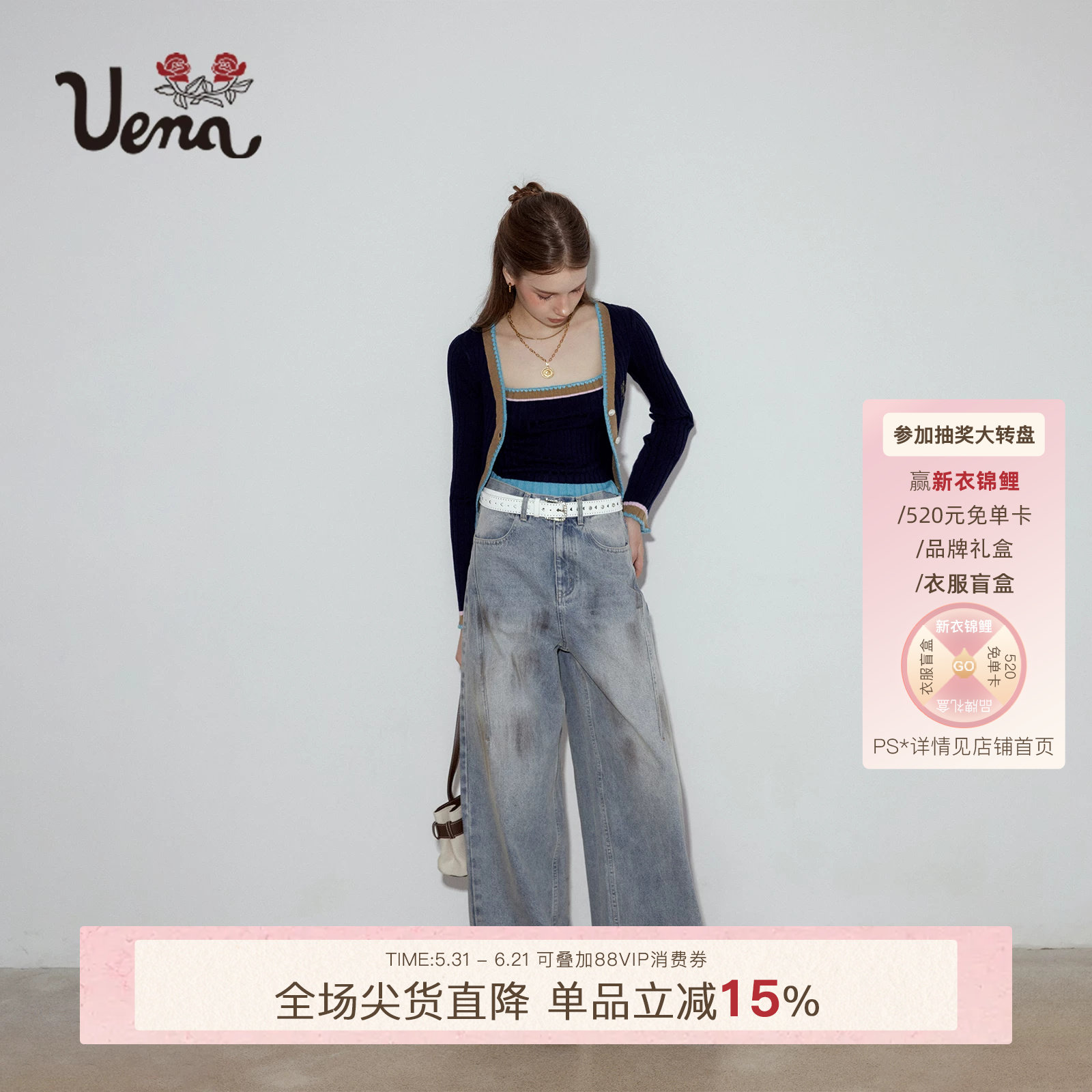 【星星尘埃】Uena美式复古水洗擦色做旧休闲宽松显瘦阔腿牛仔裤女