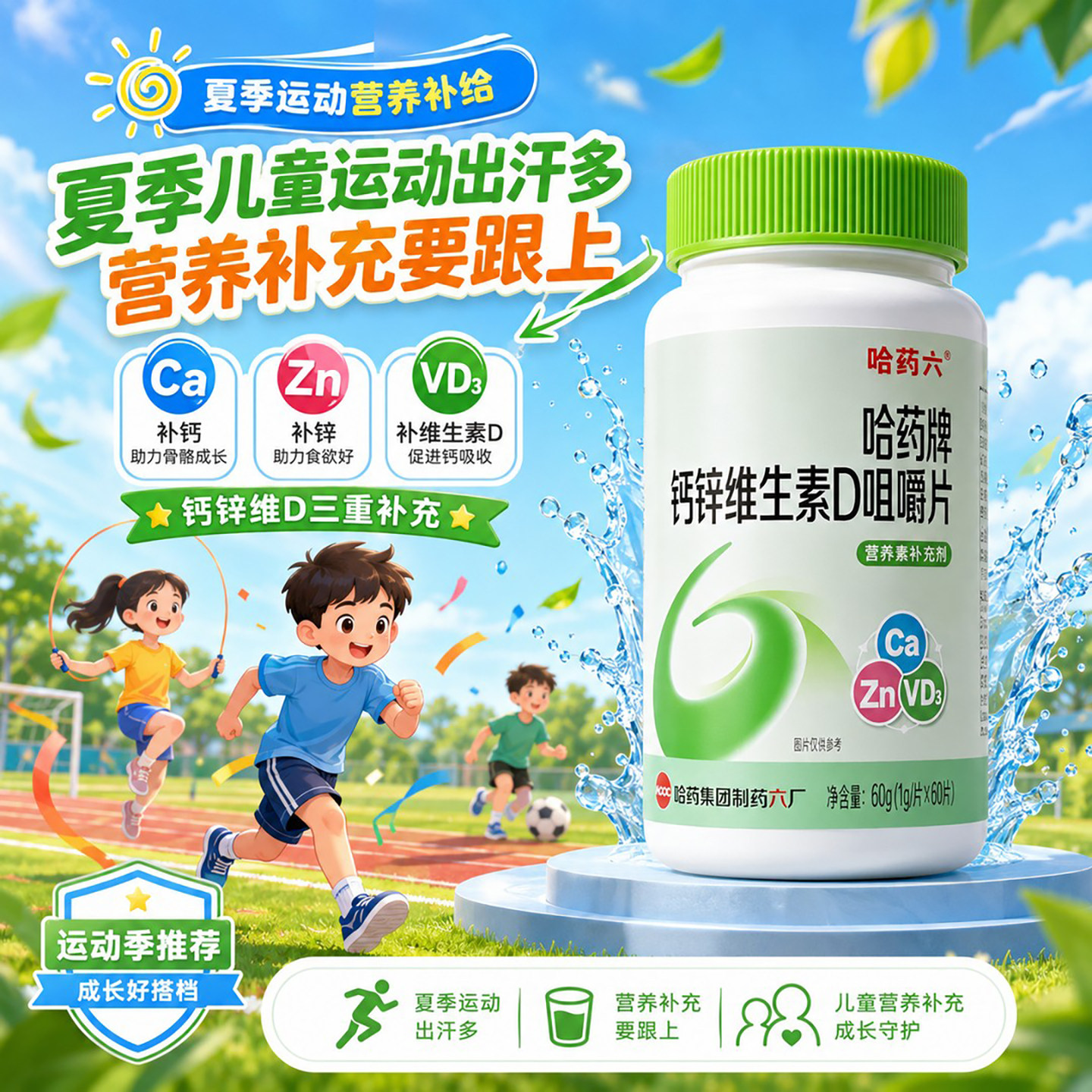 哈药六钙锌维生素D咀嚼片官方正品儿童营养补充食品促进骨骼生长