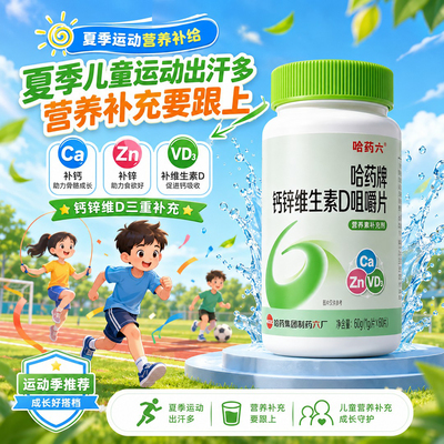 哈药六钙锌维生素D咀嚼片官方正品儿童营养补充食品促进骨骼生长