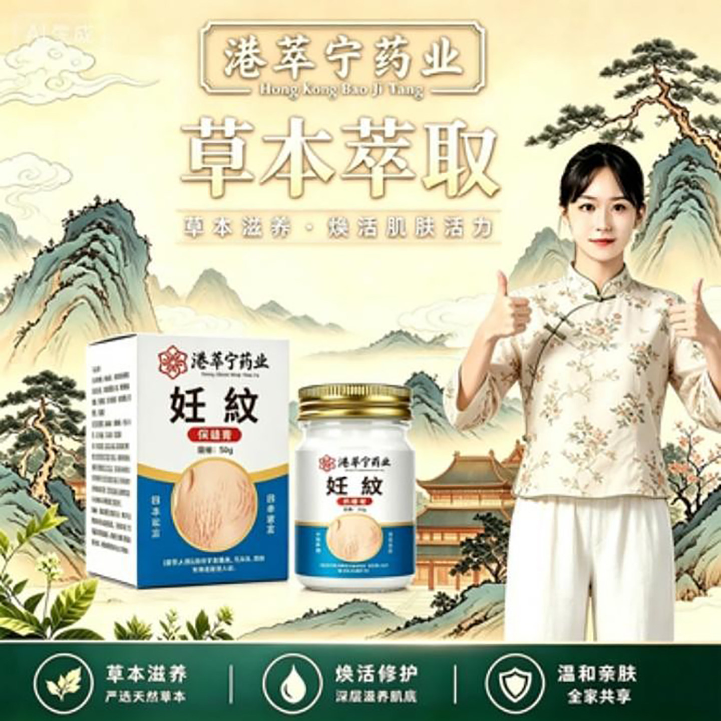 港萃宁药业妊娠保健膏紧致肚纹身体乳液滋养护肤妊娠膏草本护理膏