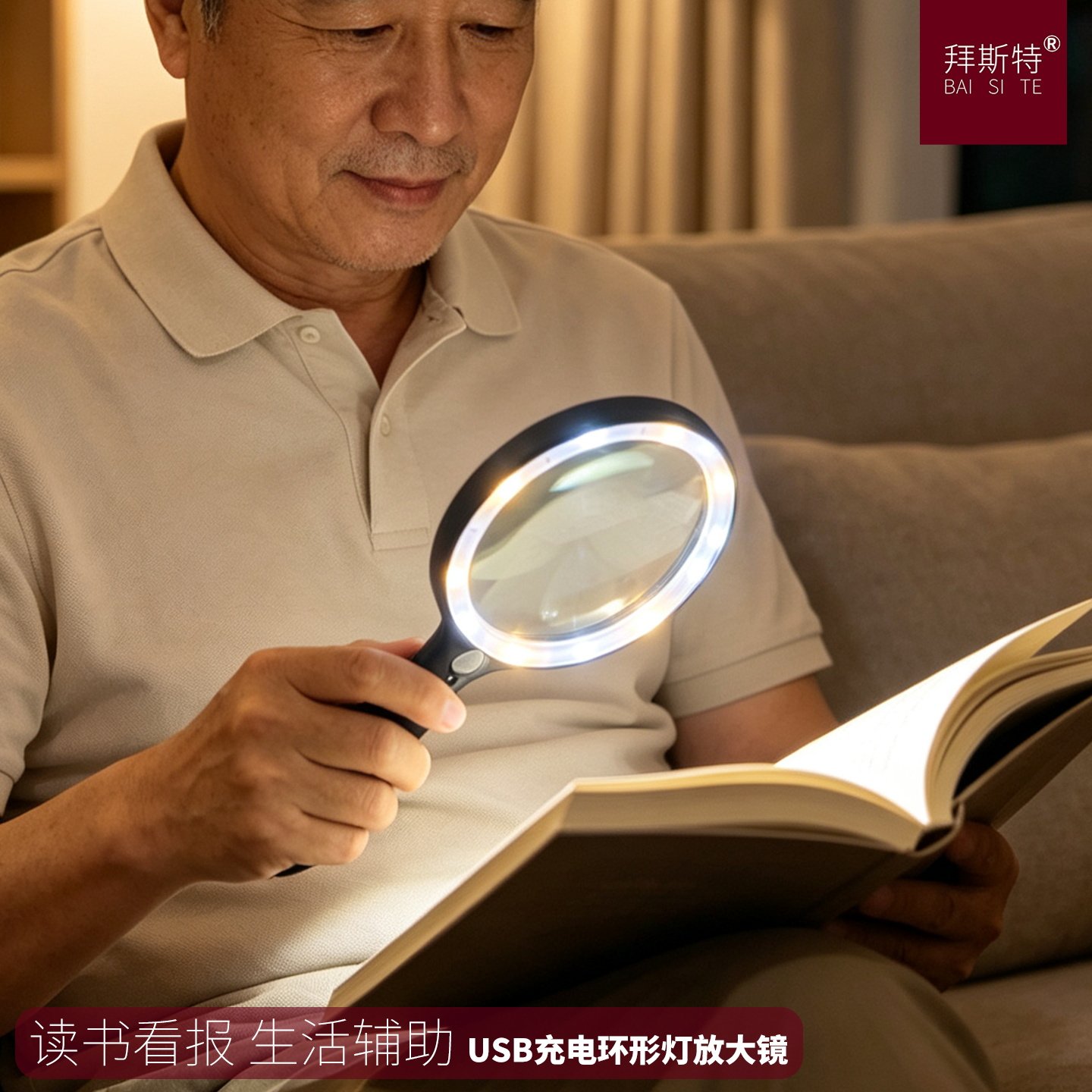 拜斯特手持式放大镜130mm带灯图片