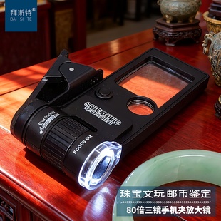 拜斯特手持便携80倍高倍高清户外科学观察老人看书带灯带紫光灯