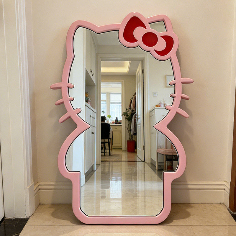 kitty猫造型落地镜 美式北欧试衣镜不规则可爱穿衣镜壁挂创意镜子