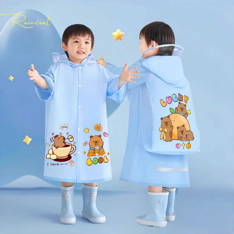 卡皮巴拉男女学生大书包位宝宝雨披 加长防水幼儿园卡通儿童雨衣