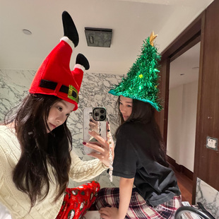 圣诞节装饰成人圣诞帽子装扮氛围布置拍照打卡道具圣诞树老人头饰