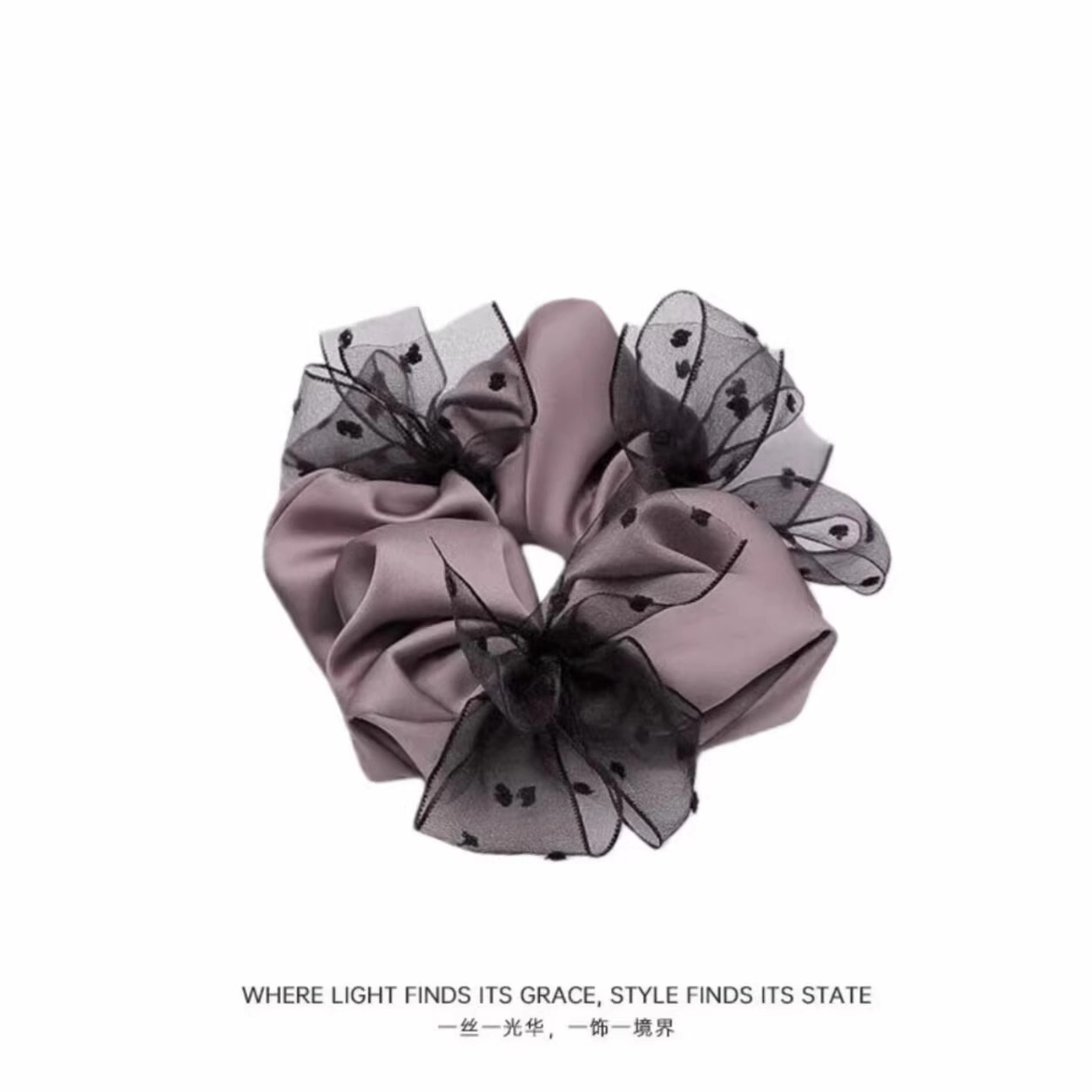 赫本风大肠发圈波点蝴蝶结缎面大肠发圈法式时尚百搭头饰气质发绳